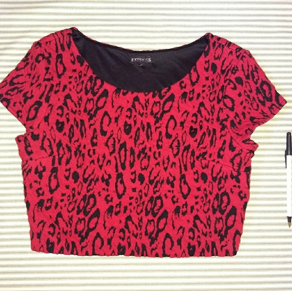 Express red animal print crop top.